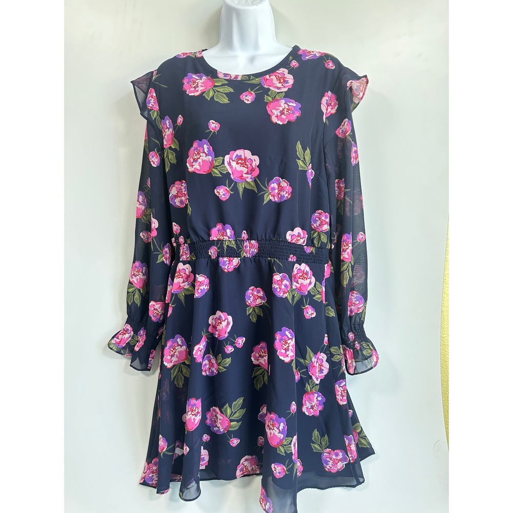 Maison Jules Navy Floral Dress Flowy Smocked Romantic Boho Chic Travel Large NWT - Picture 4 of 16
